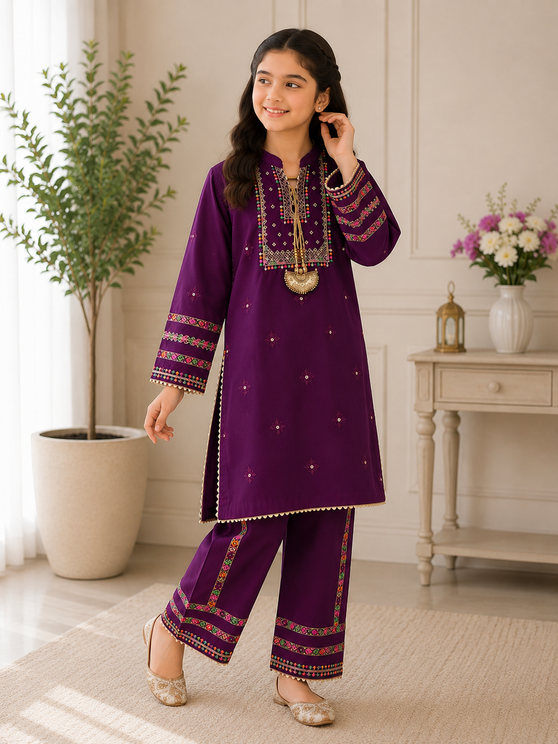 Royal Purple Embroidered 2 Piece Suit