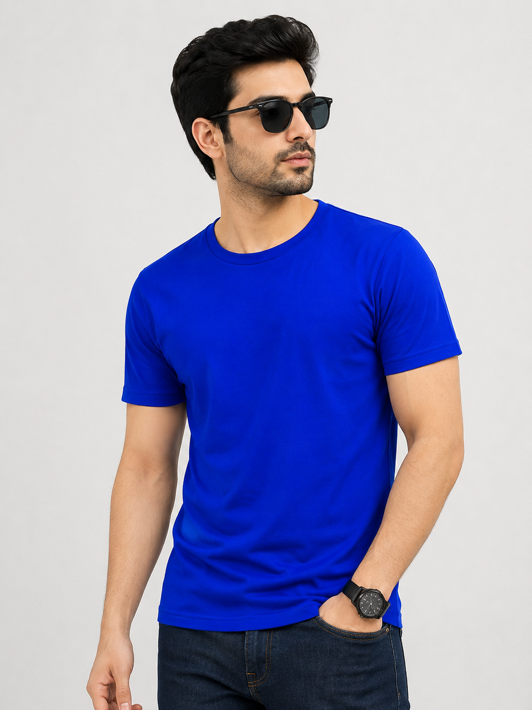 Basic Royal Blue Round Neck Half Sleeve T-Shirt