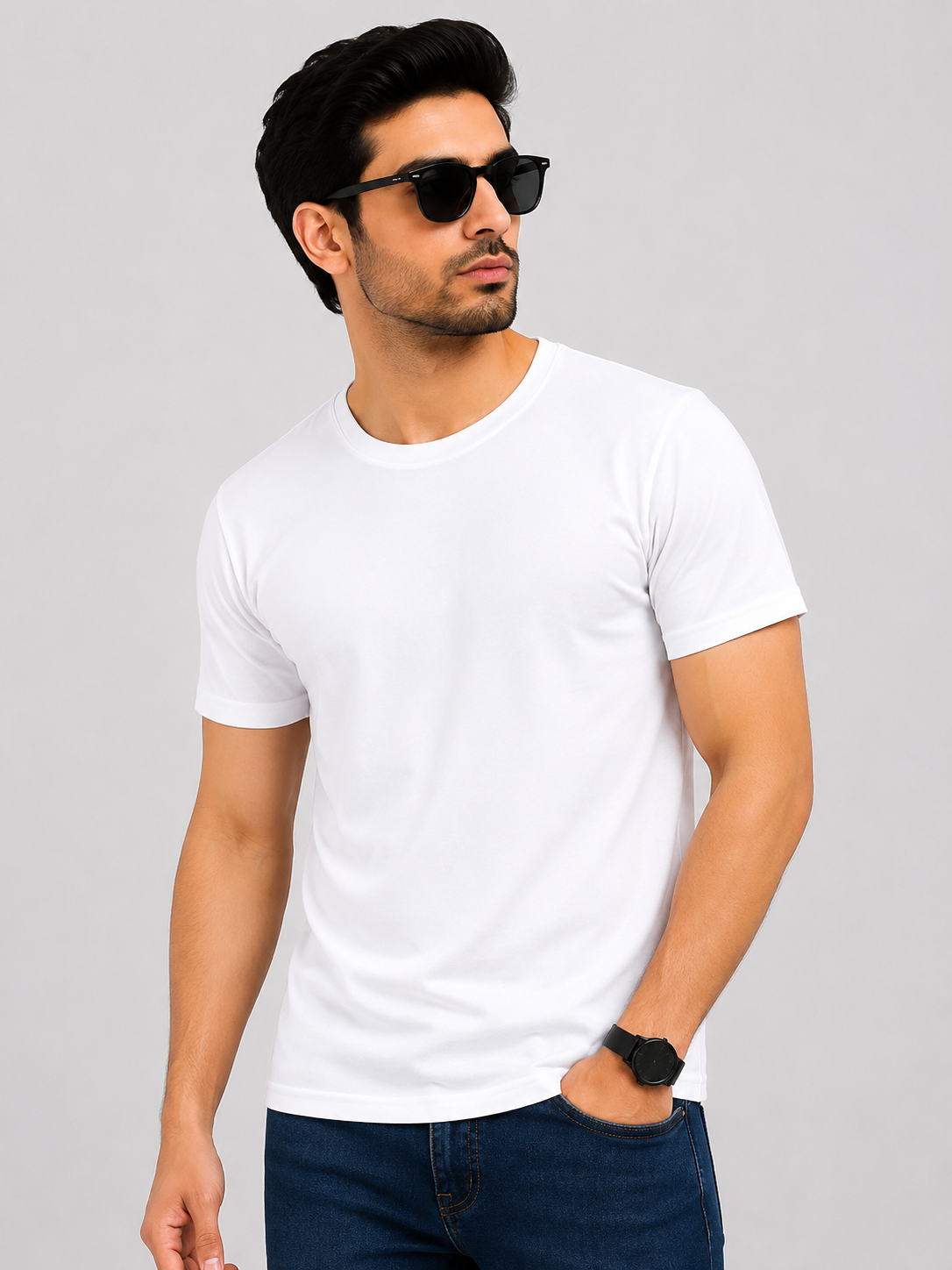 Basic Round Neck Half Sleeve T-Shirt – Classic White