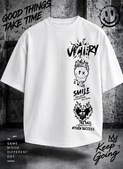 Vivid Street Graphic Oversized T-Shirt – White
