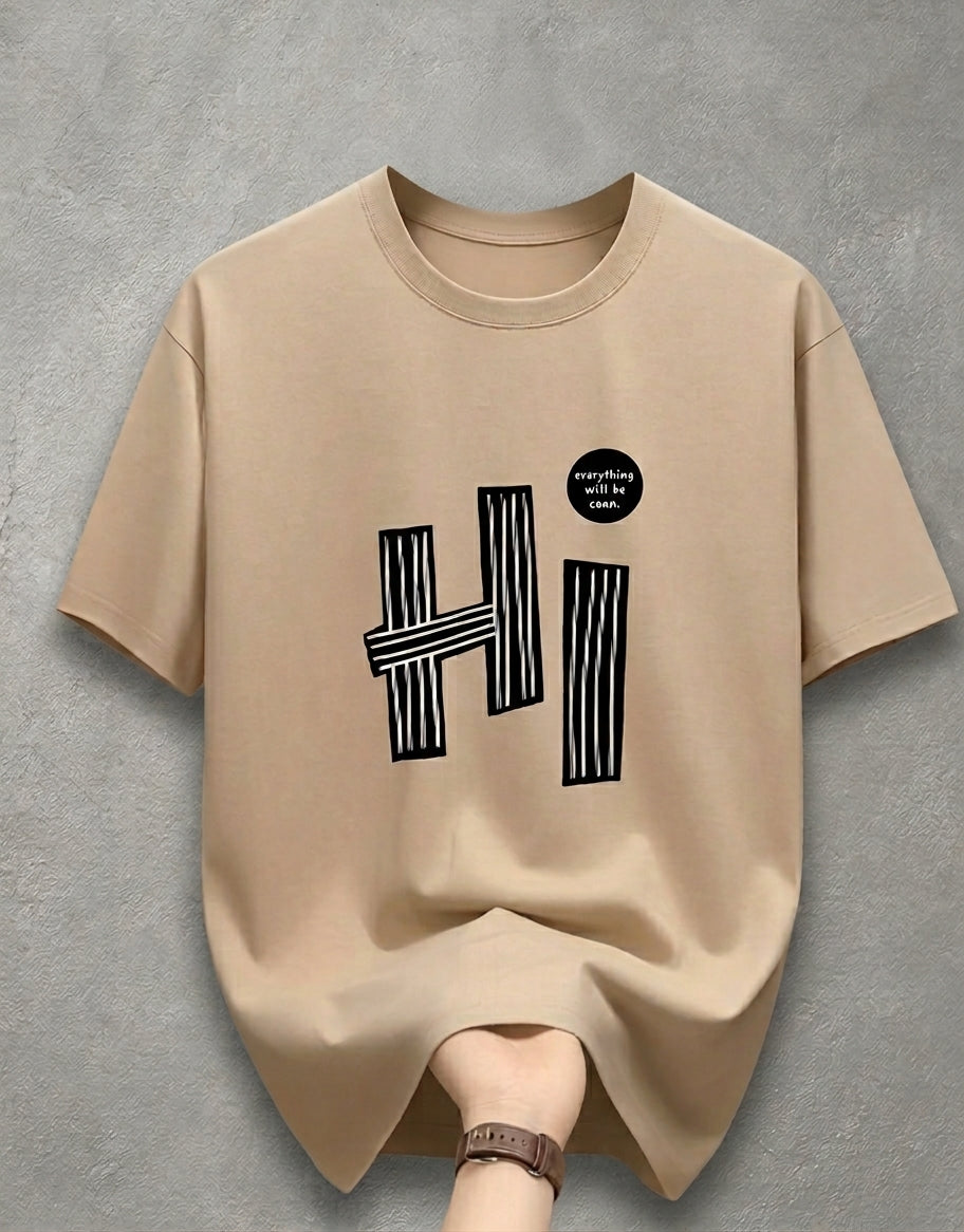 HI Graphic Oversized Beige T-Shirt – Streetwear Tee