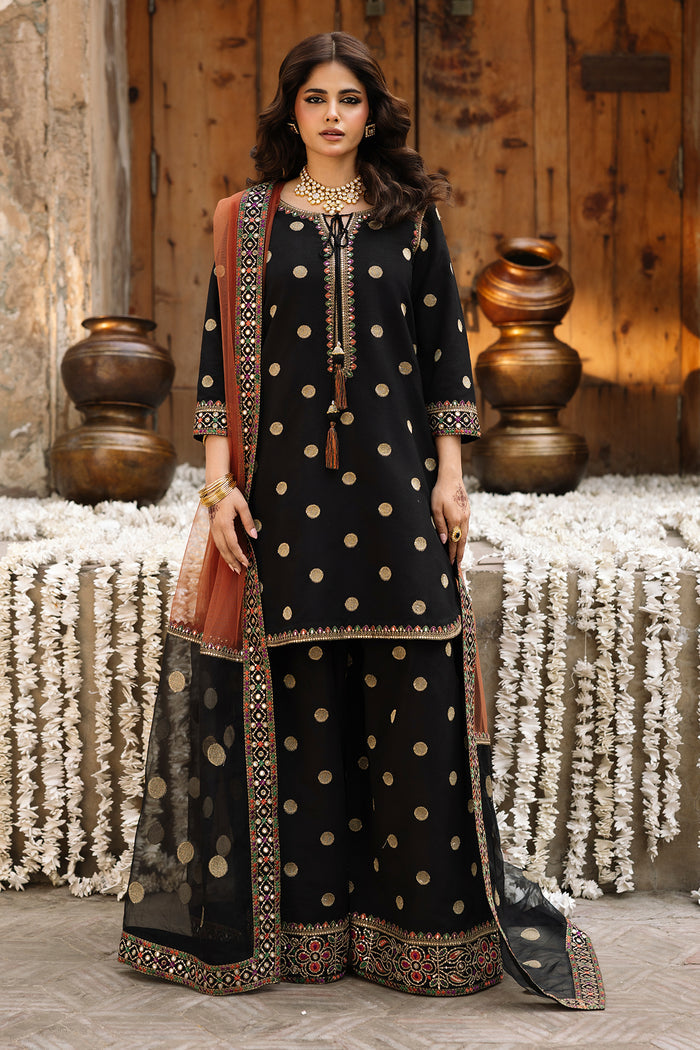 Elegant Black Cotton 3-Piece Suit with Dupatta – Women’s Dress