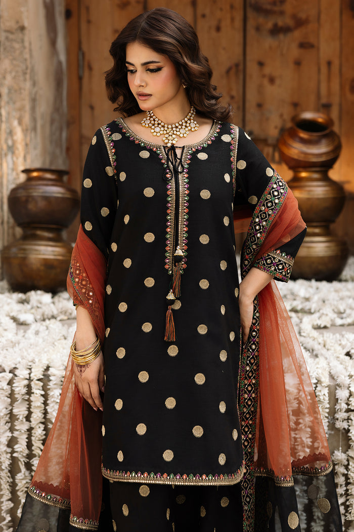 Elegant Black Cotton 3-Piece Suit with Dupatta – Women’s Dress