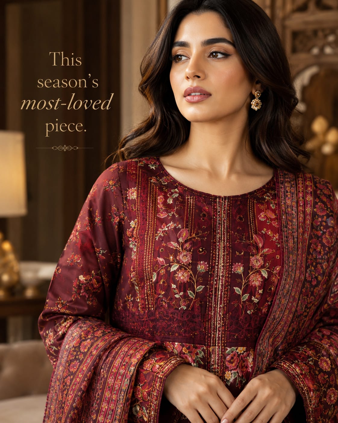 Maroon Floral Embroidered Anarkali Suit with Dupatta