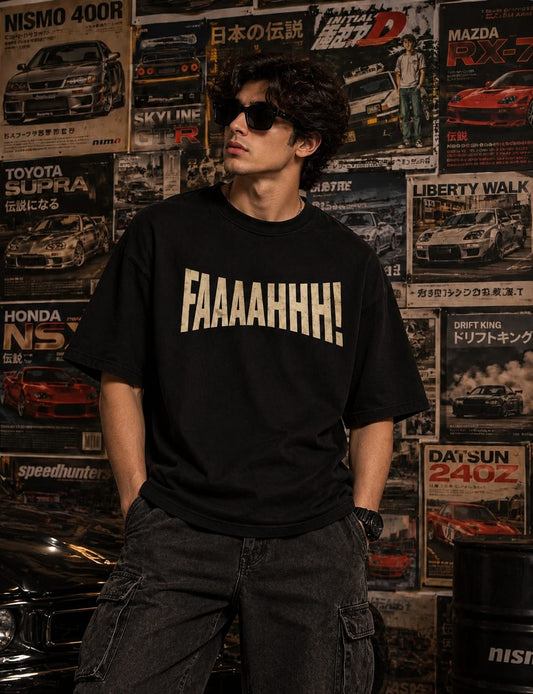 Off shoulder version of faaaaah t shirt aesthetic gen Z print