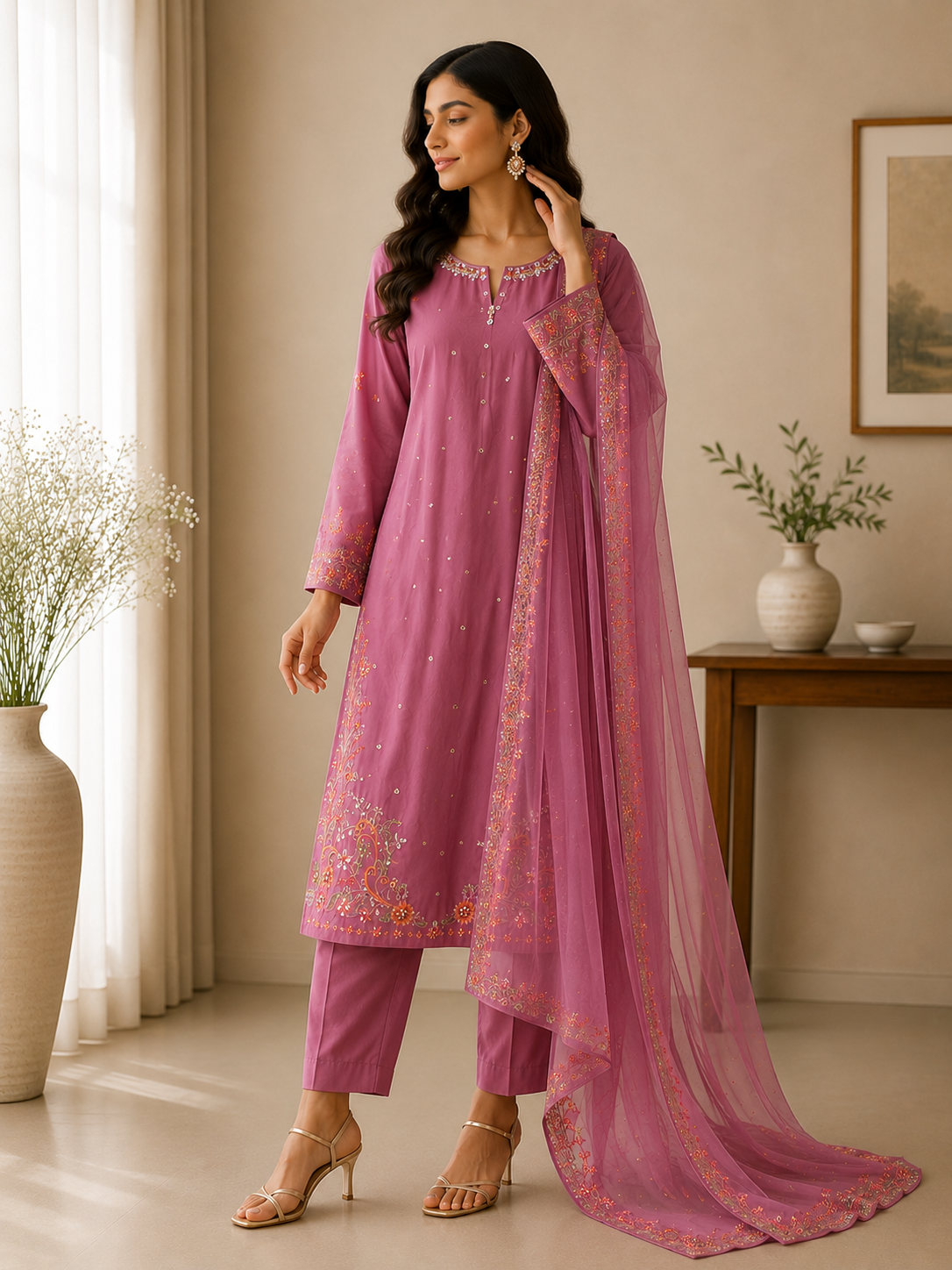 Rose Pink Embroidered Suit