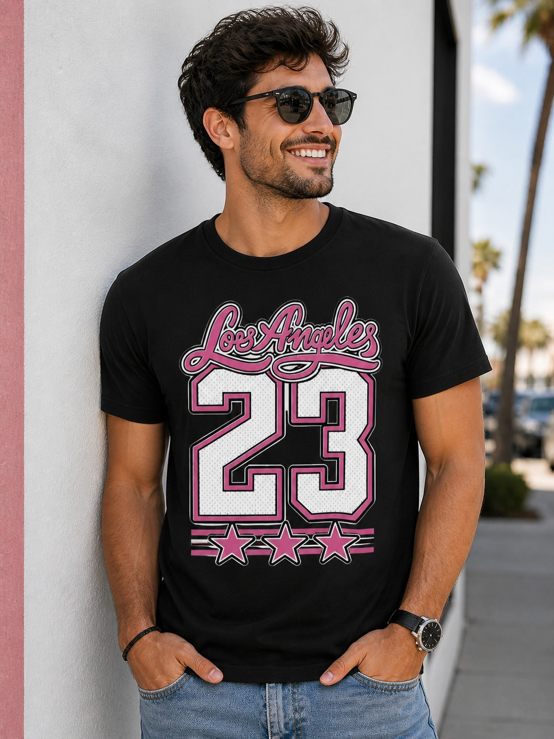 Los Angeles 23 Pink Graphic Black T-Shirt