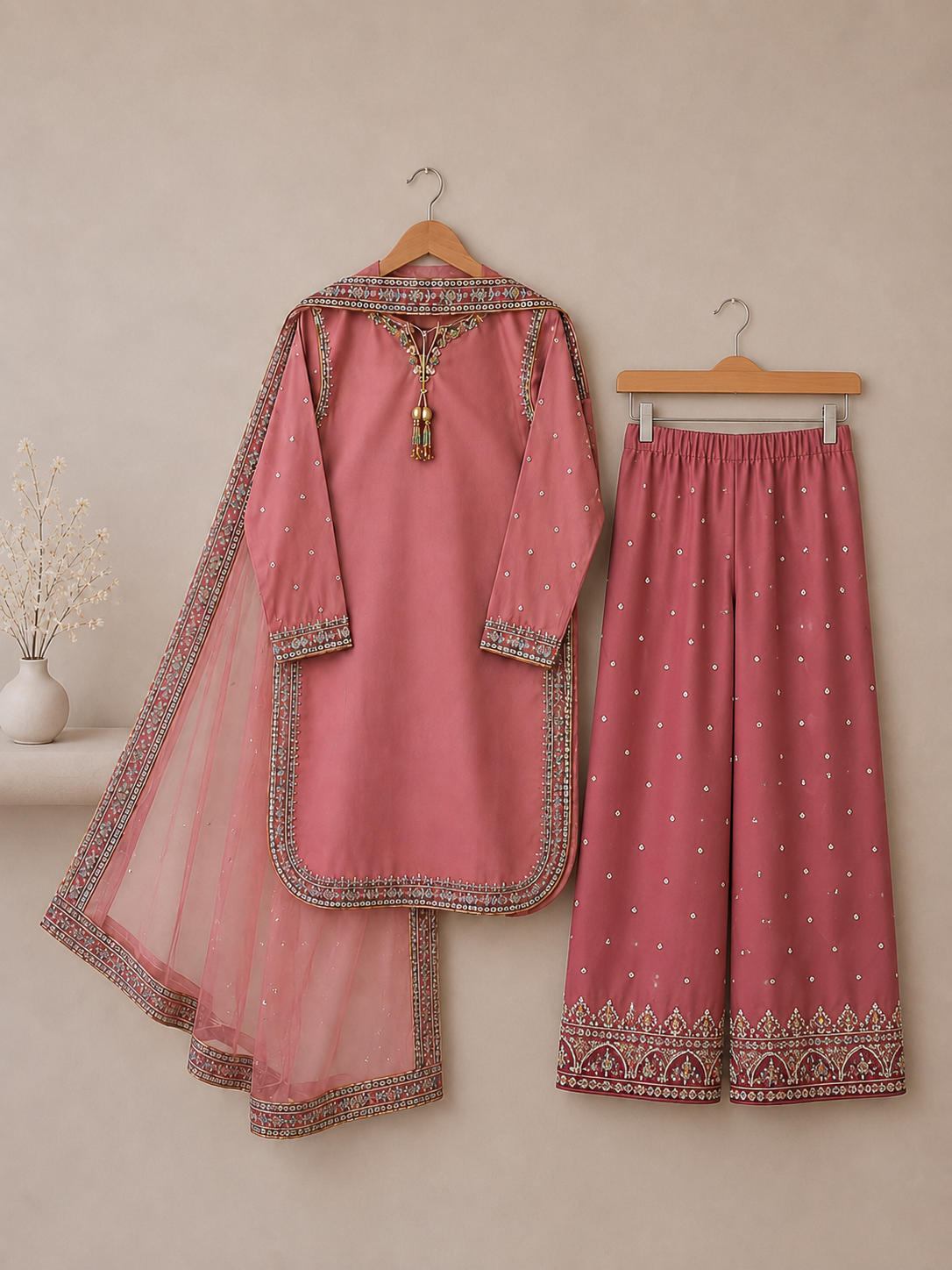 Blush Pink Embroidered Suit