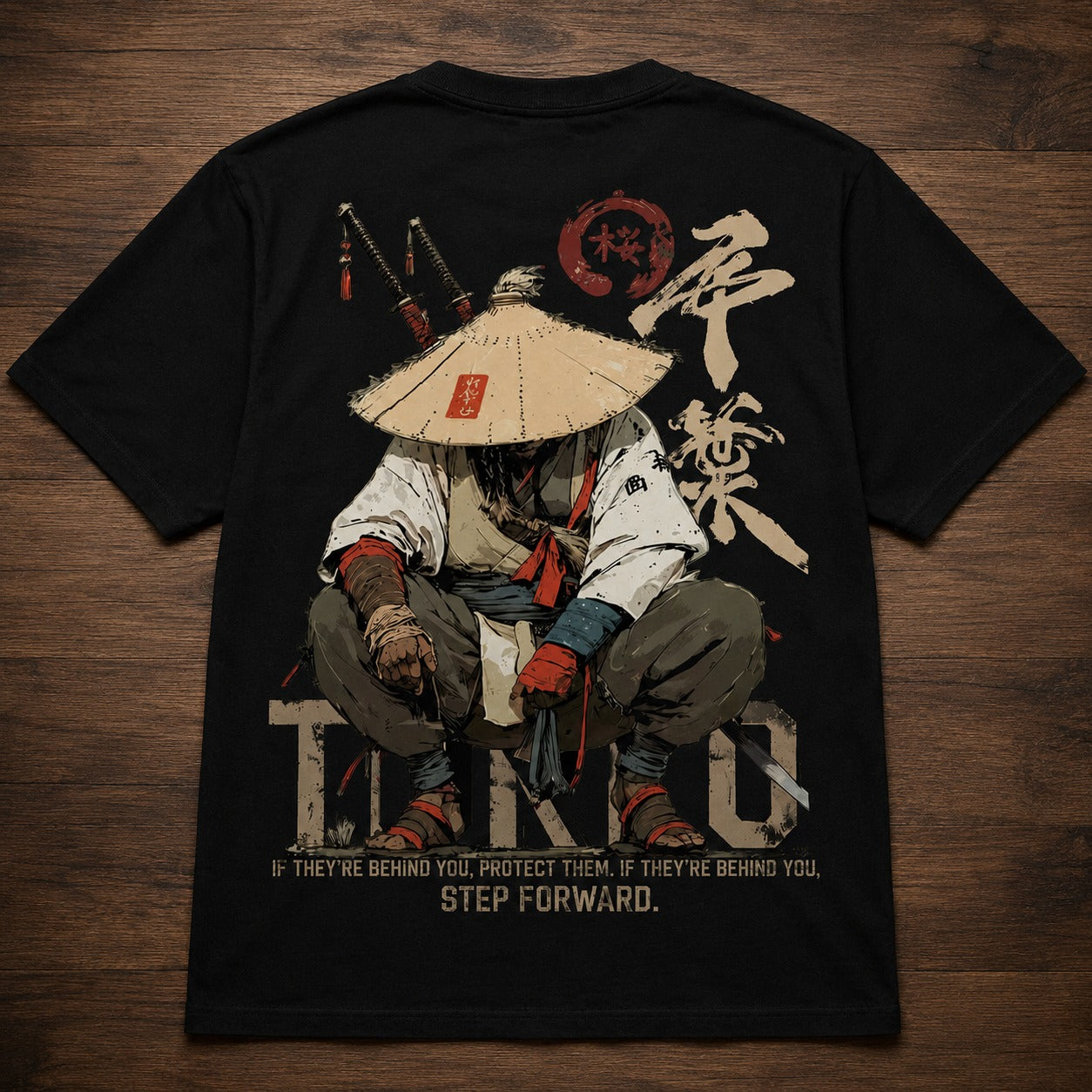 Japanese Samurai Warrior Graphic Black T-Shirt