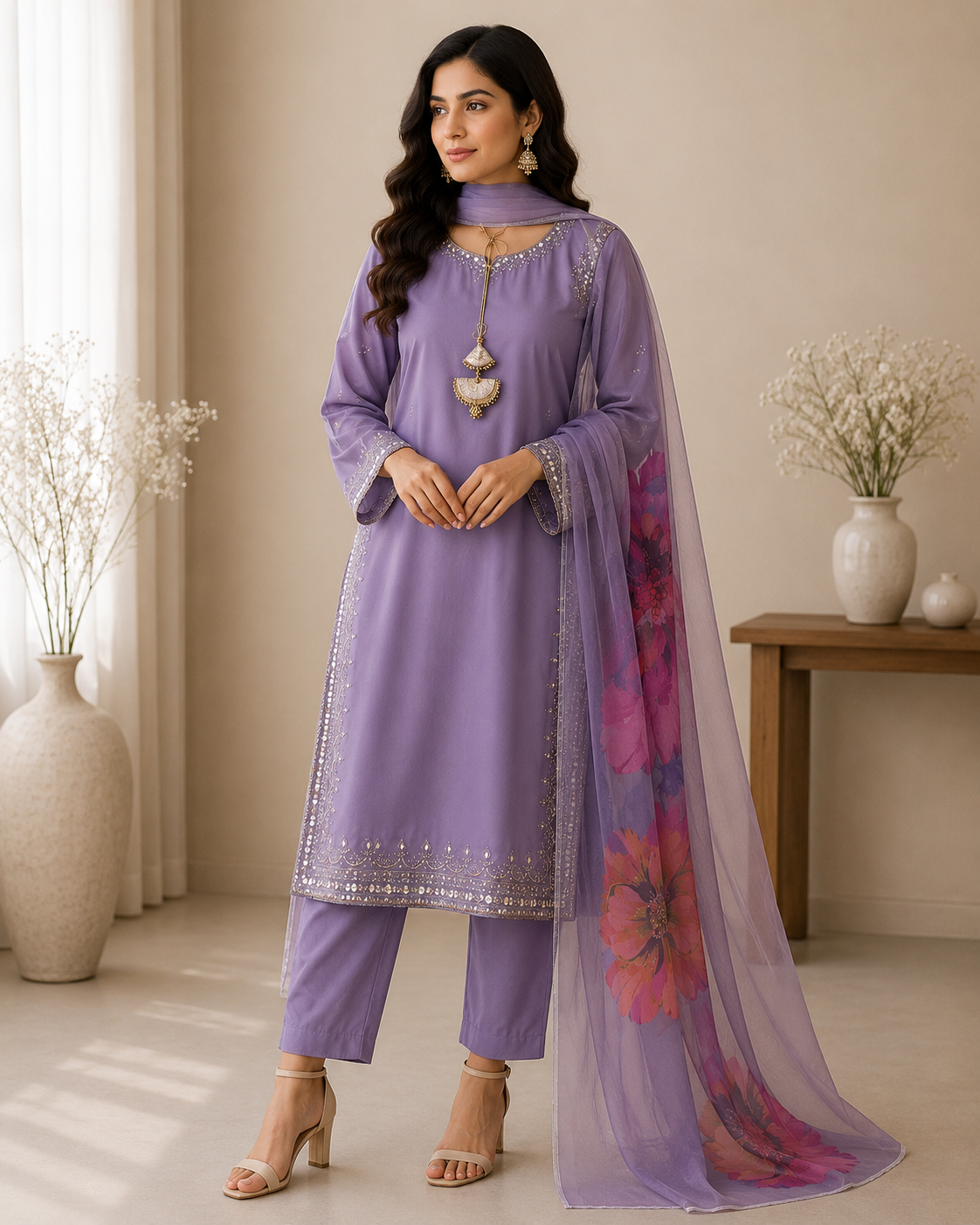 Lavender Grace Embroidered Suit