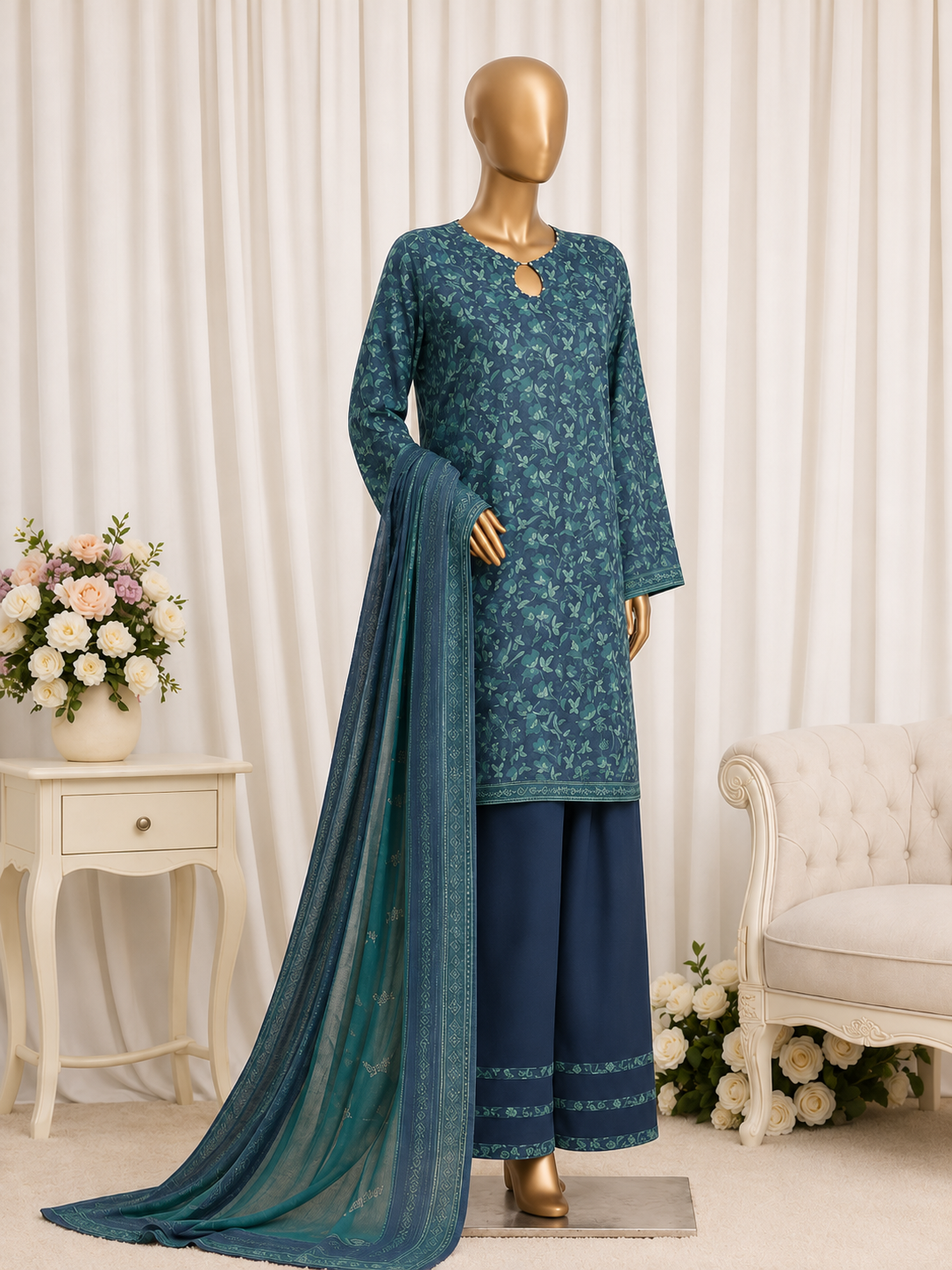 STICHED 3PC PRINTED LAWN farshi shalwar  ARTICLE