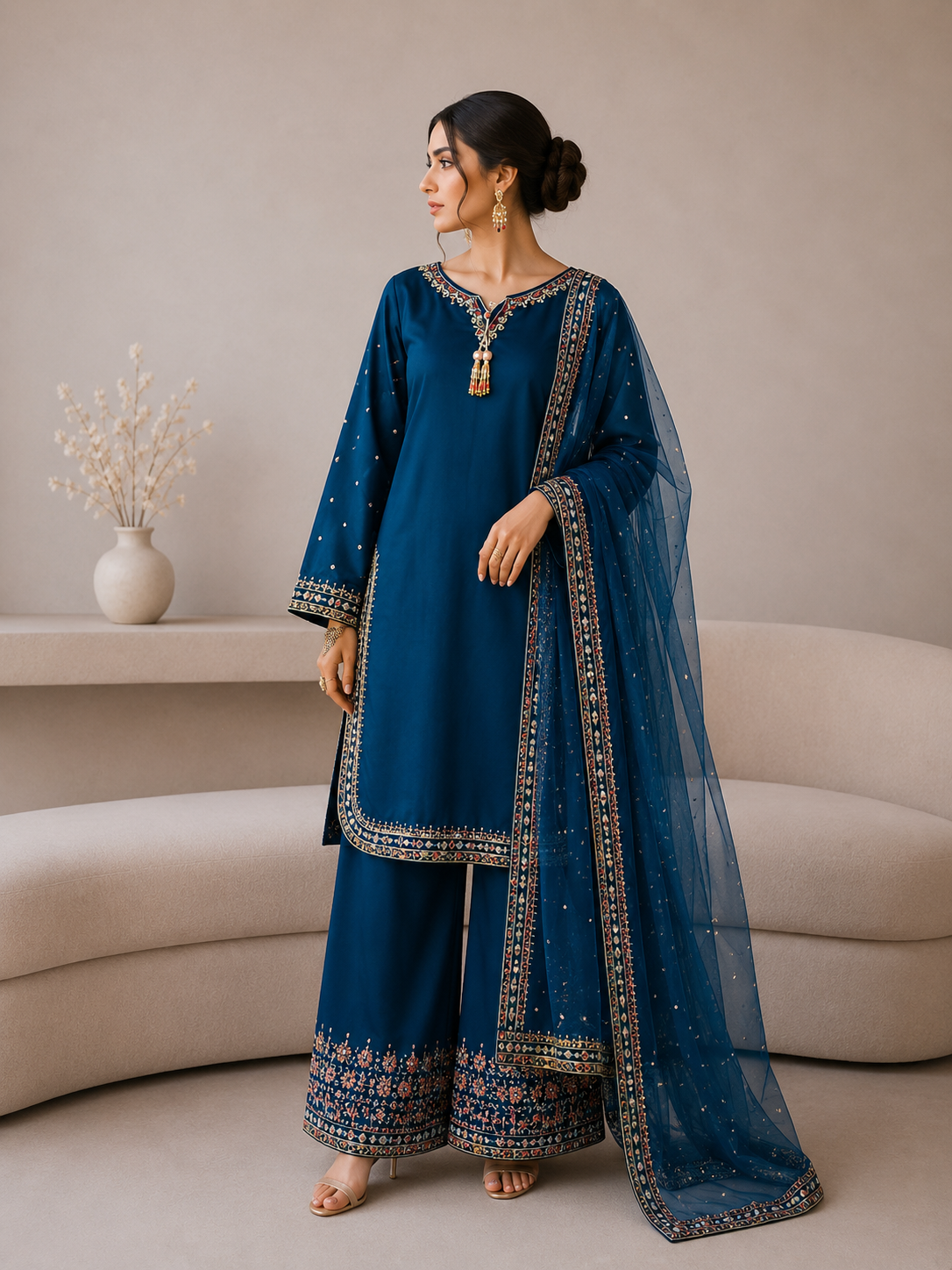 Royal Blue Embroidered Suit
