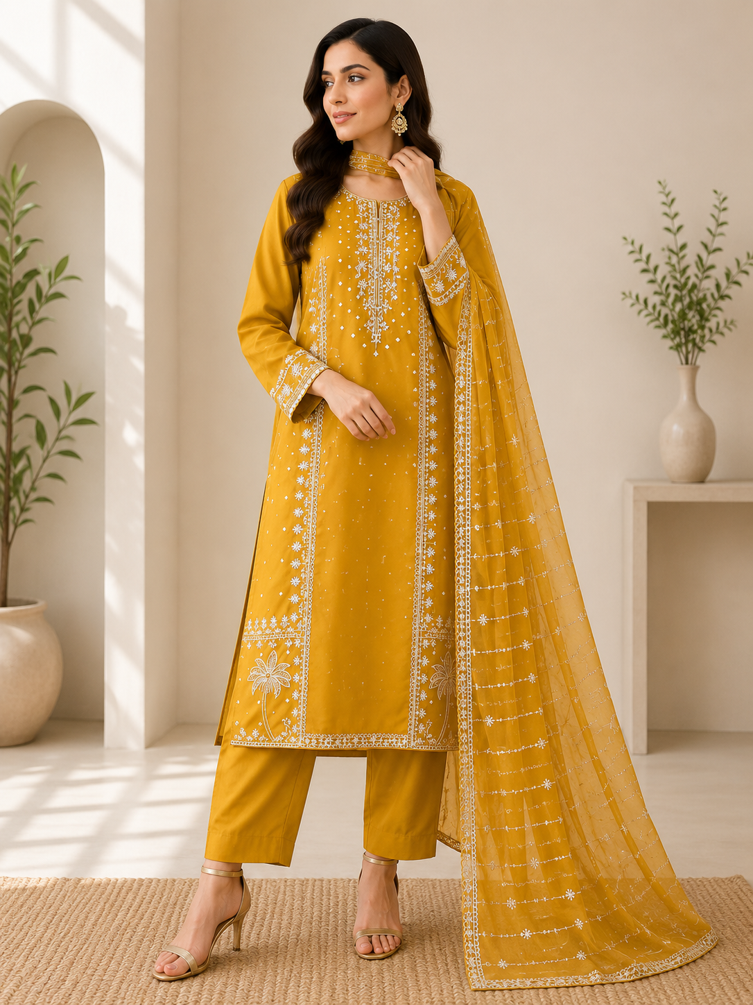 Mustard Gold Embroidered Suit