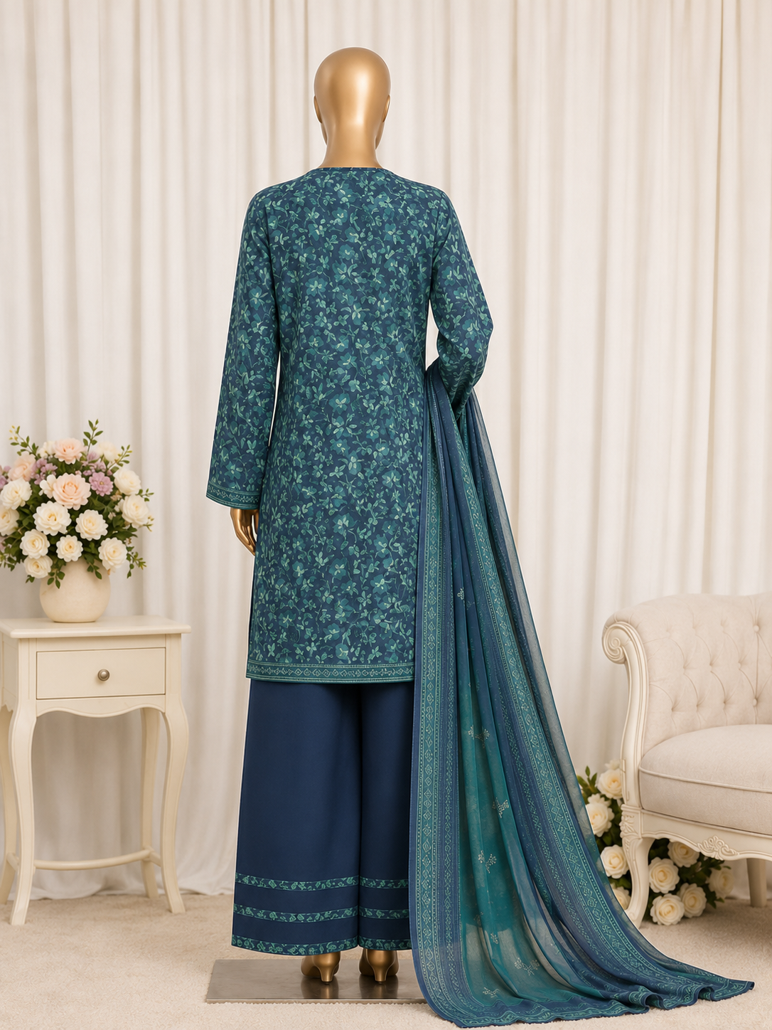 STICHED 3PC PRINTED LAWN farshi shalwar  ARTICLE