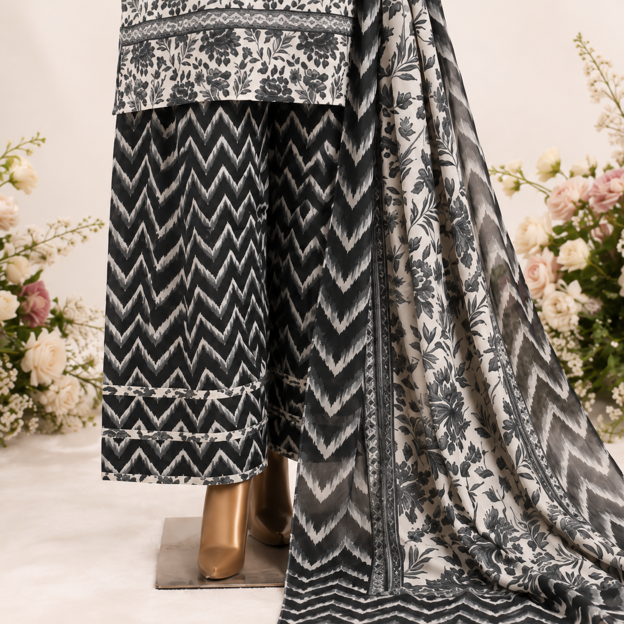STITCHED LAWN PRINTED 3PC NEW FARSHI SHALWAR ARTICLE
