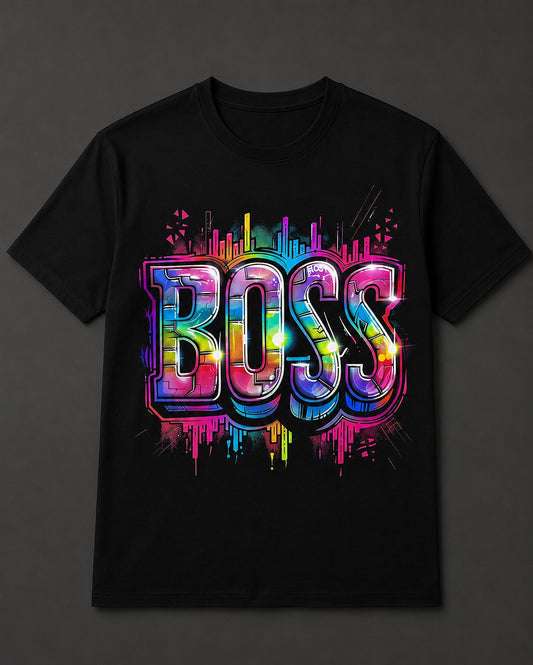 BOSS Neon Graffiti Style Black Graphic T-Shirt