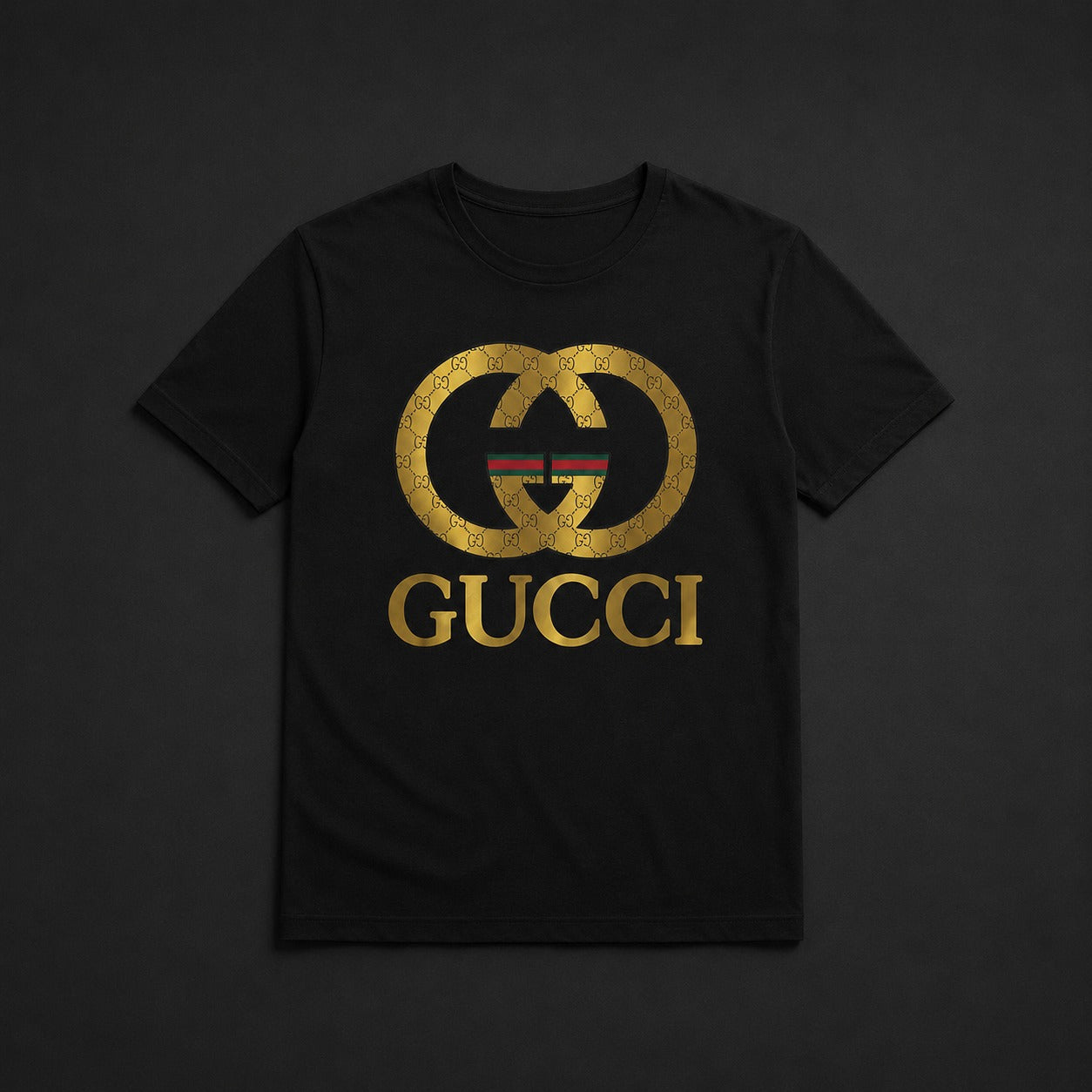 Gucci Luxury Gold Logo Black T-Shirt
