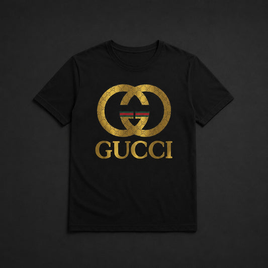 Gucci Luxury Gold Logo Black T-Shirt