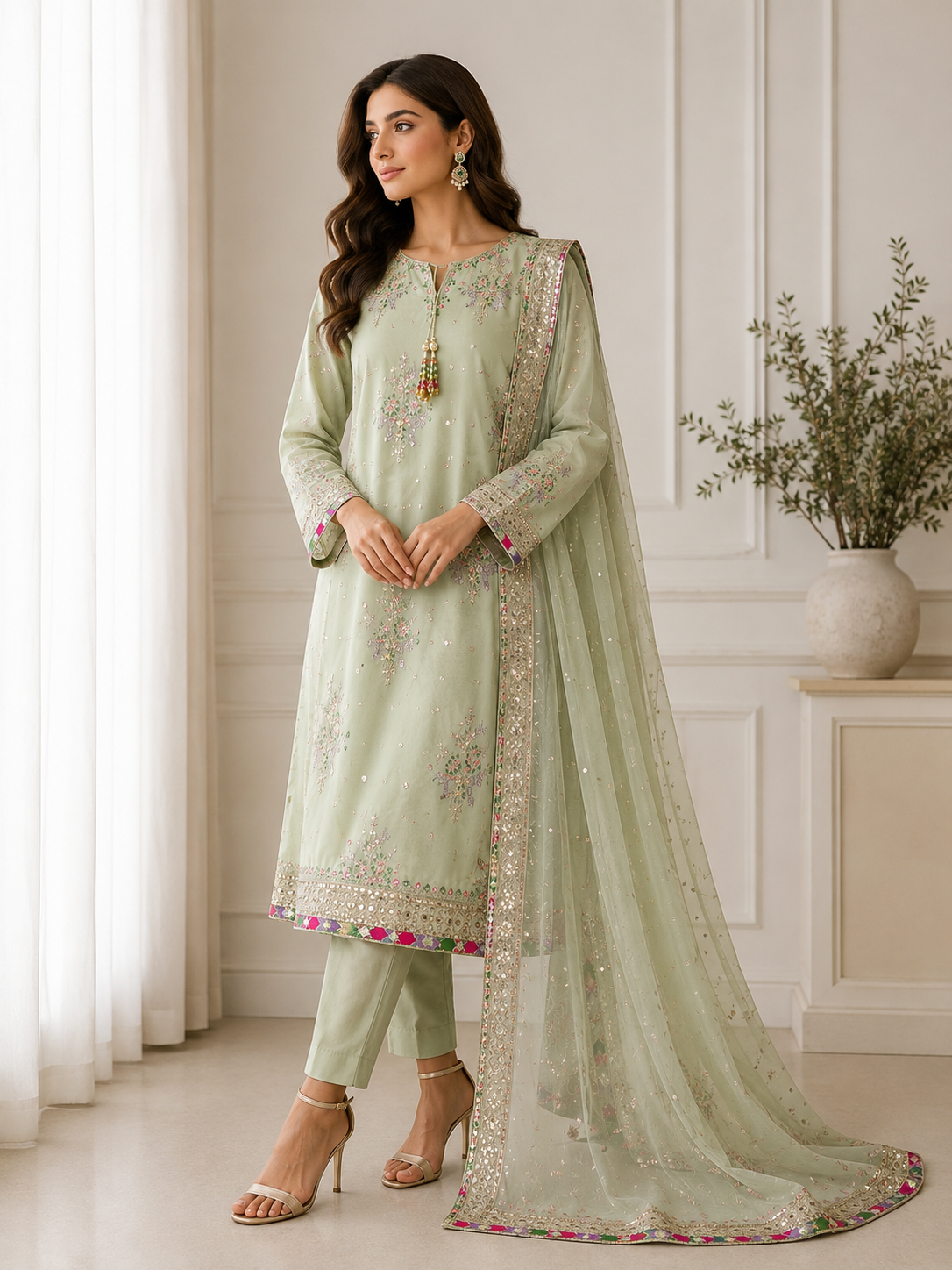 Pastel Pistachio Embroidered Suit