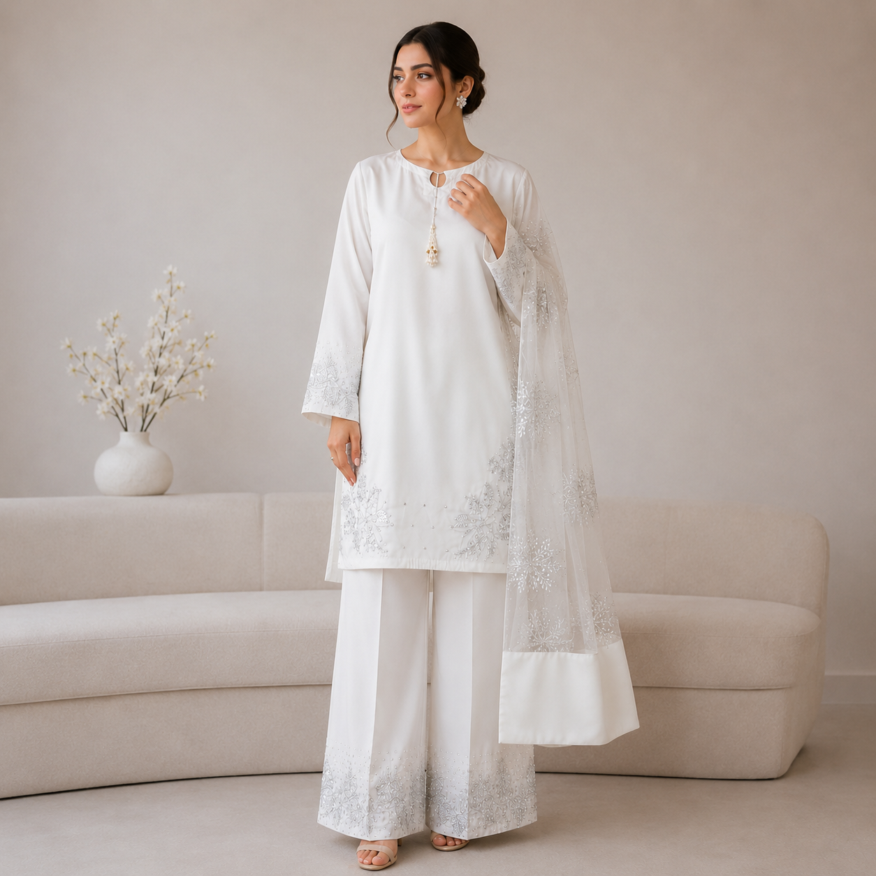 Elegant White Embroidered Suit