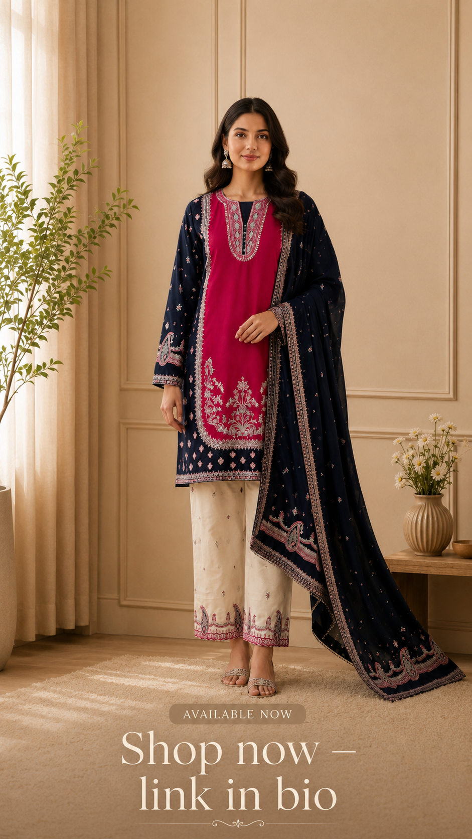 Black & Red Embroidered Stitched Lawn Formal Suit for Women