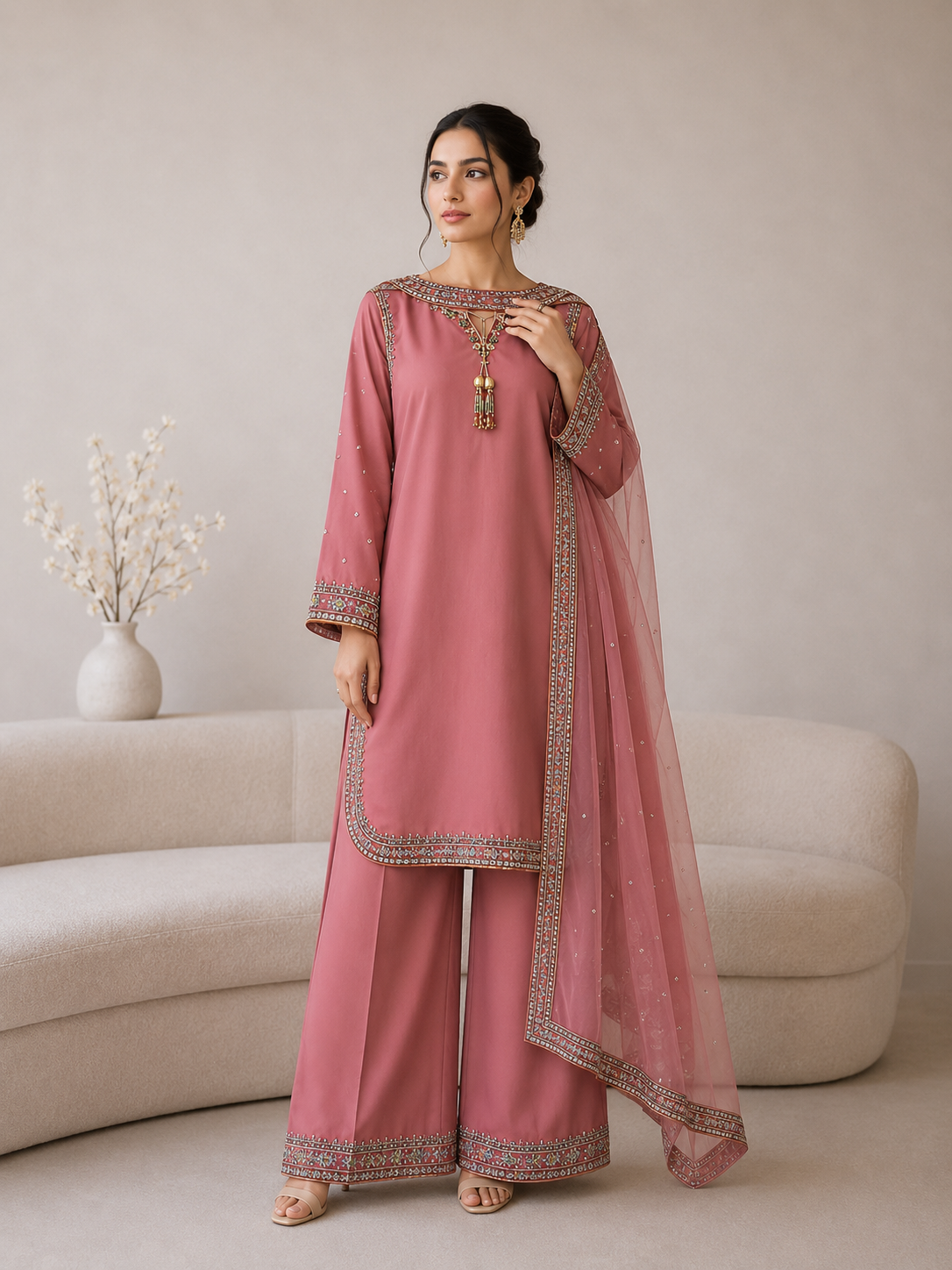 Blush Pink Embroidered Suit