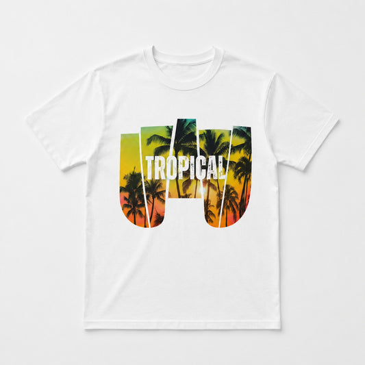 Tropical Sunset Palm Graphic White T-Shirt