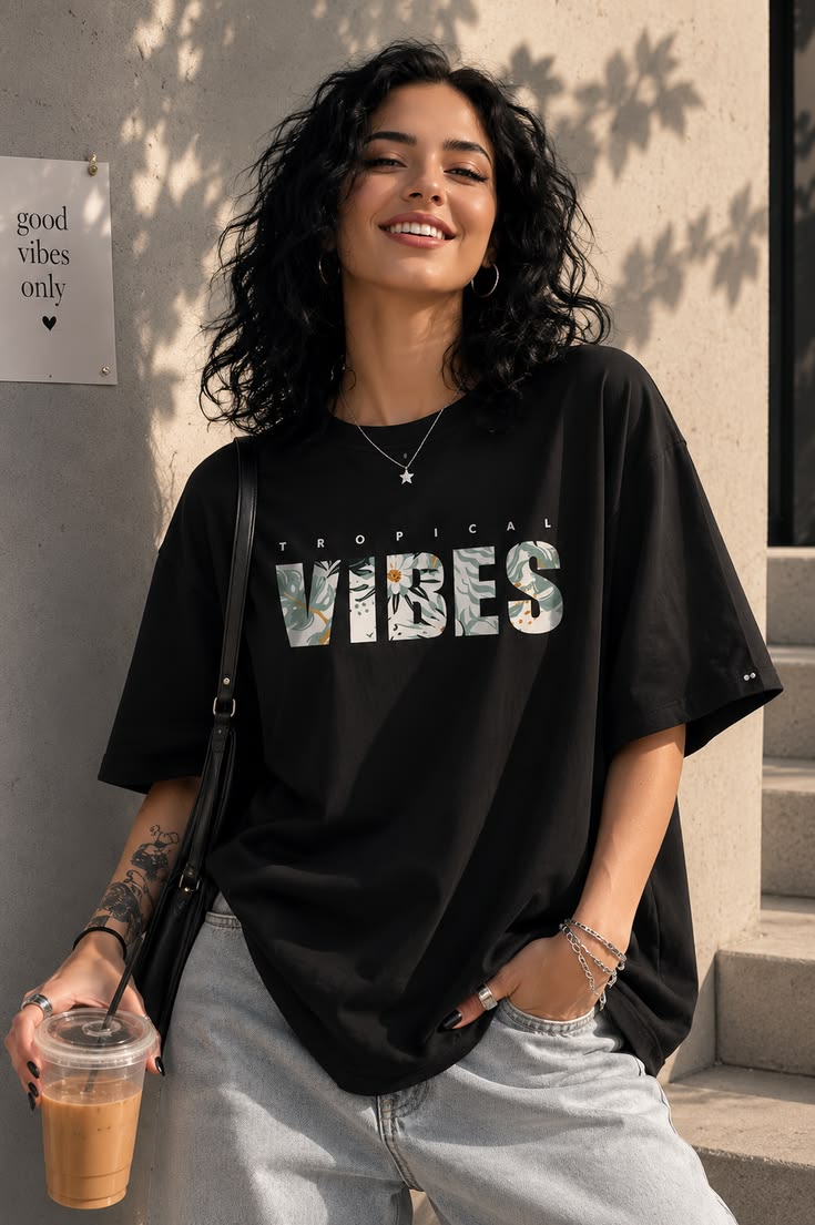 Tropical Vibes Oversized Graphic T-Shirt