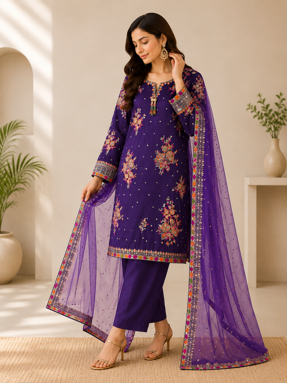 Lavender Bloom Embroidered Suit