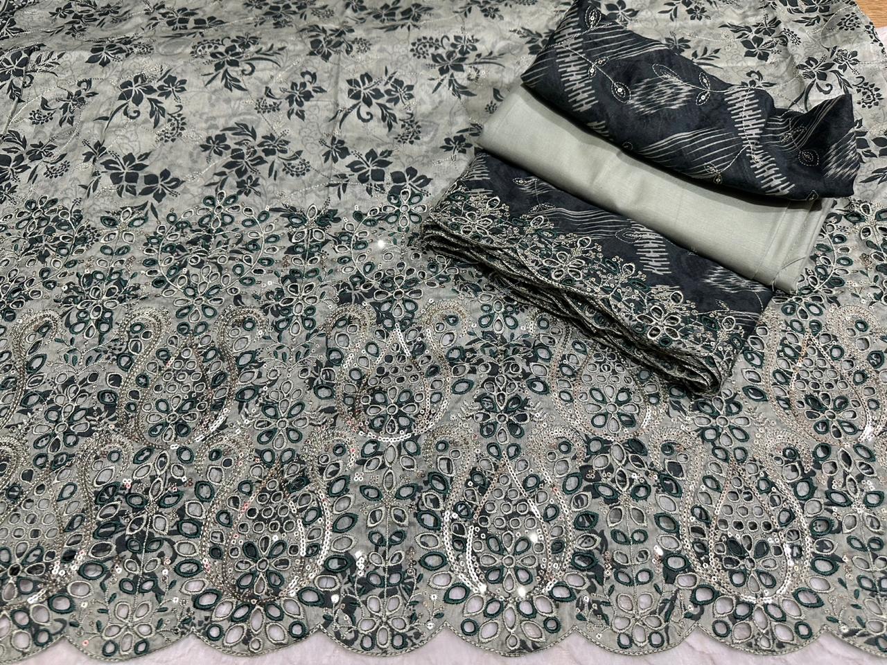 Elegant Grey Cutwork Embroidered Lawn Suit with Dupatta
