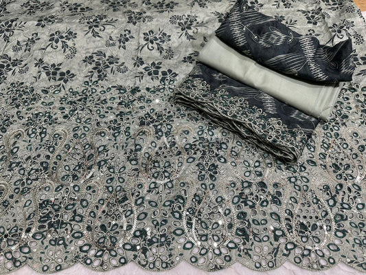 Elegant Grey Cutwork Embroidered Lawn Suit with Dupatta