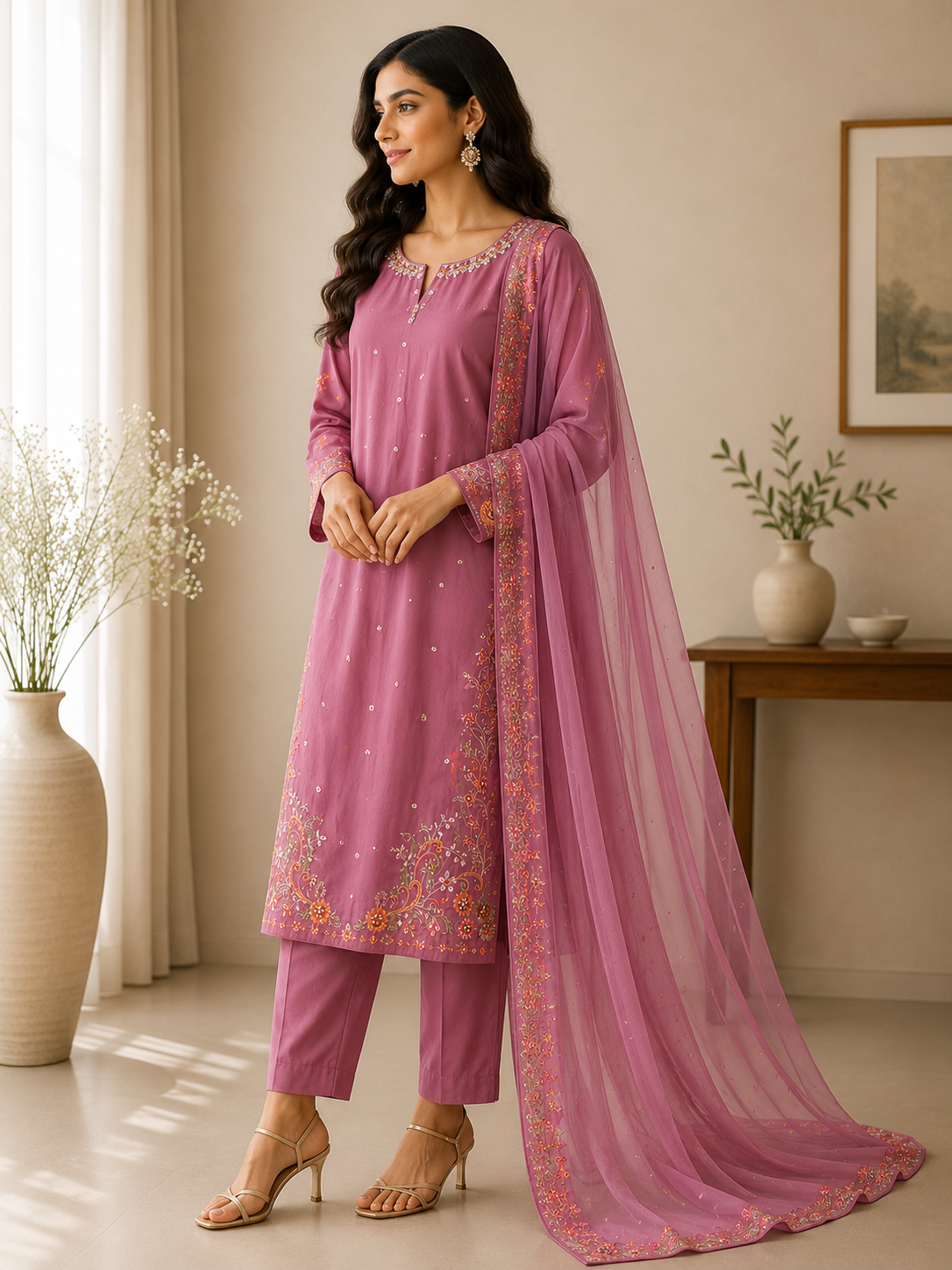 Rose Pink Embroidered Suit