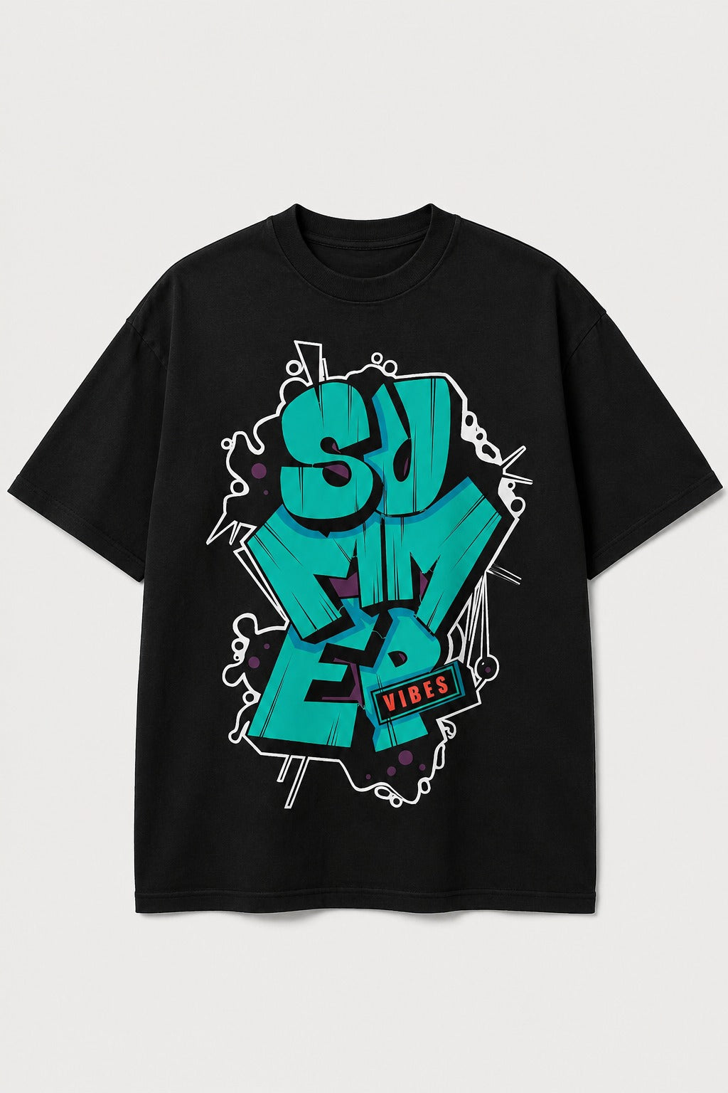 Summer Vibes Graphic Printed Black Oversized T-Shirt