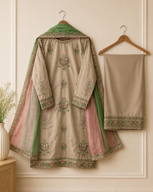 Champagne Beige Embroidered Suit