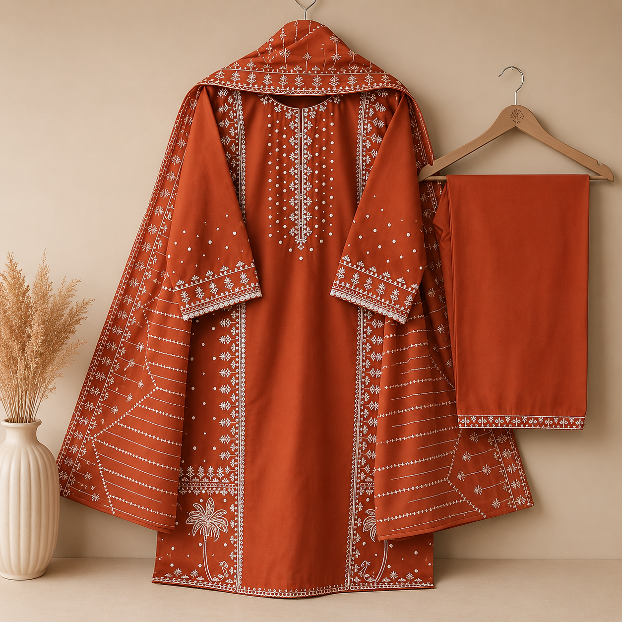 Rust Orange Embroidered Suit