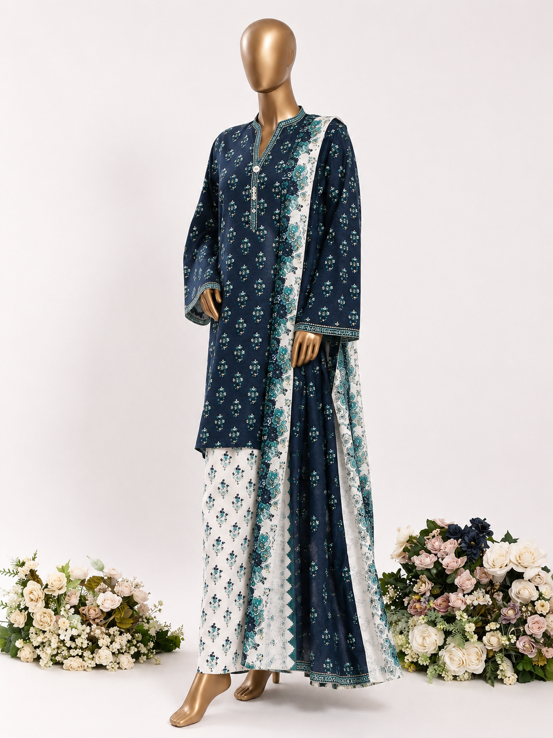STITCHED PRINTED LAWN 3 PC NEW FARSHI SHALWAR ARTICLE