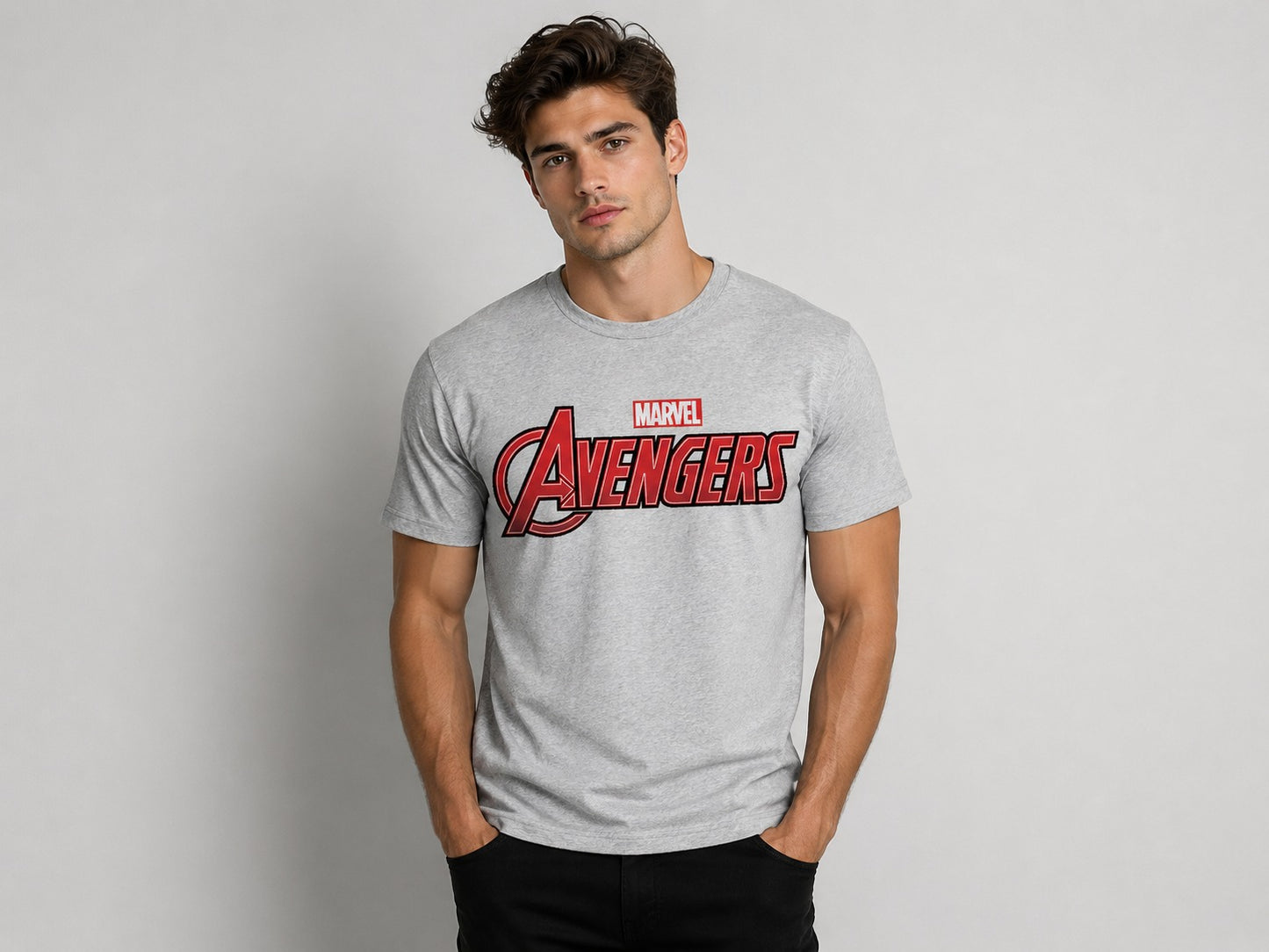 Marvel Avengers Logo Printed Grey T-Shirt