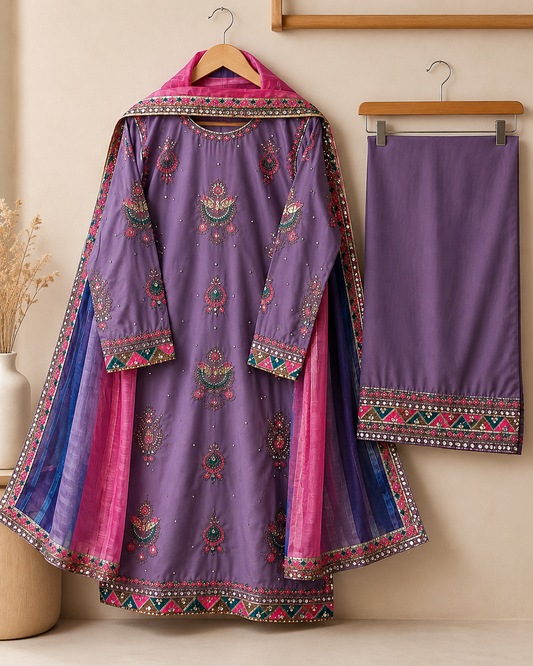 Royal Lavender Embroidered Suit