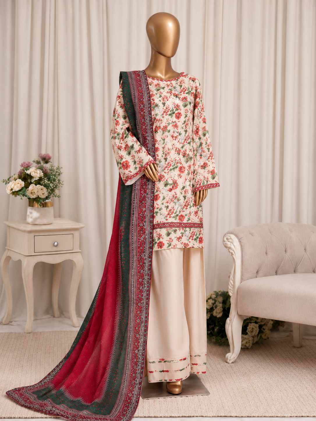 STITCHED LAWN 3PC PRINTED FARSHI SHALWAR  ARTICLE