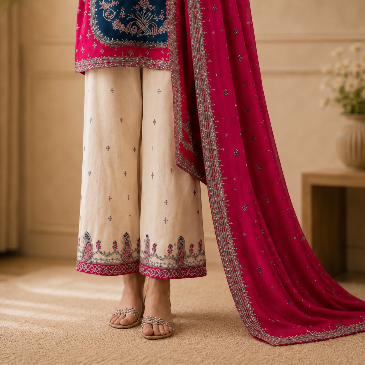 Red & Blue Stitched Lawn Formal Collection