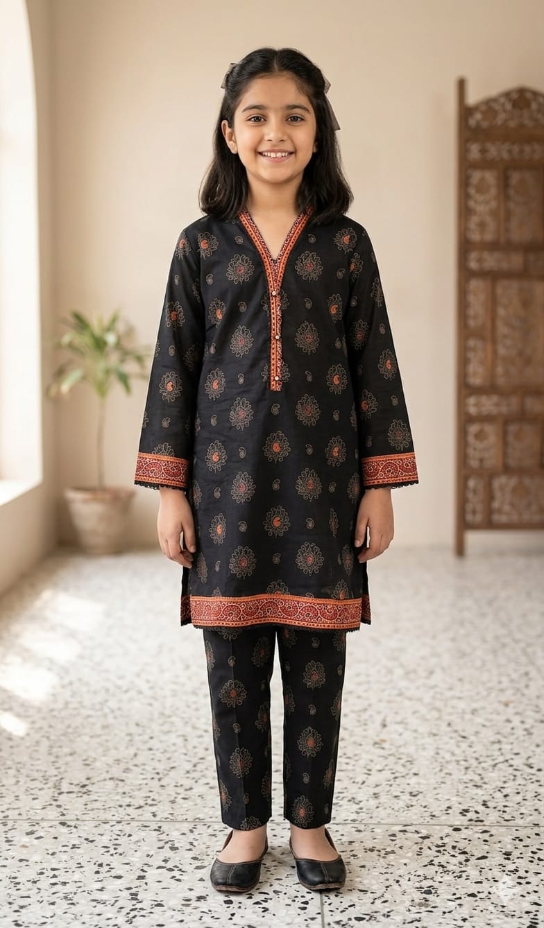 Elegant Black Printed Kids 2 Piece Suit