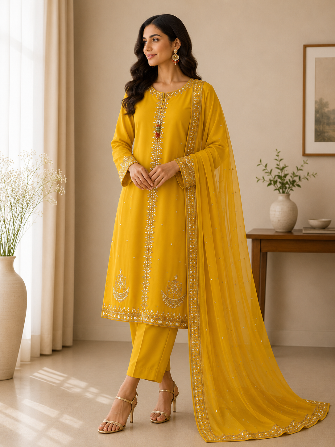 Sunshine Yellow Embroidered Suit