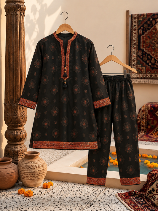 Elegant Black Printed Kids 2 Piece Suit