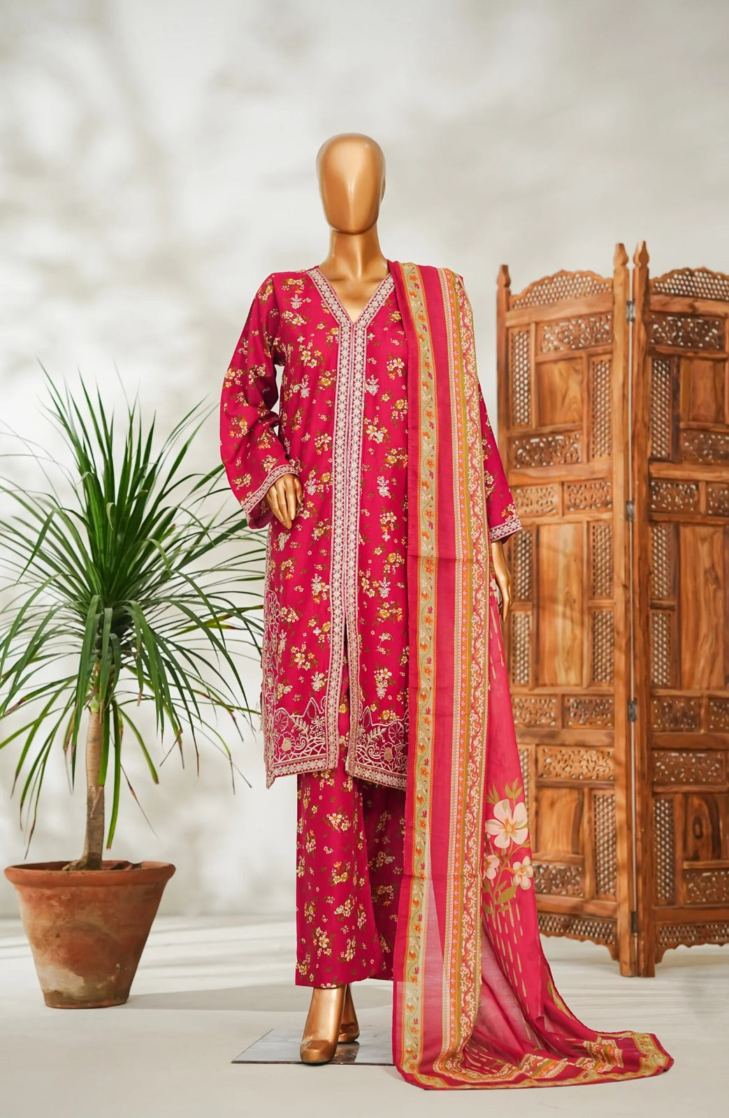 Bin saeed Embroidered Lawn Suit with Printed Dupatta and Trouser