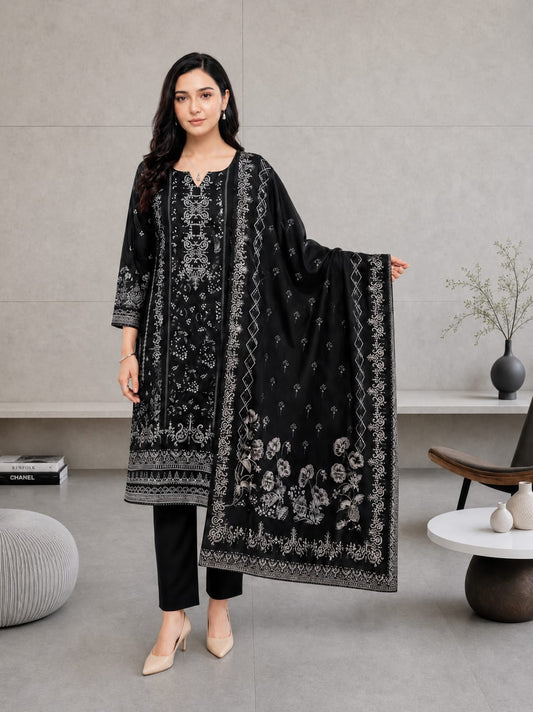 Black & White Luxury Printed Lawn 3-Piece Unstitched Suit with Printed Dupatta