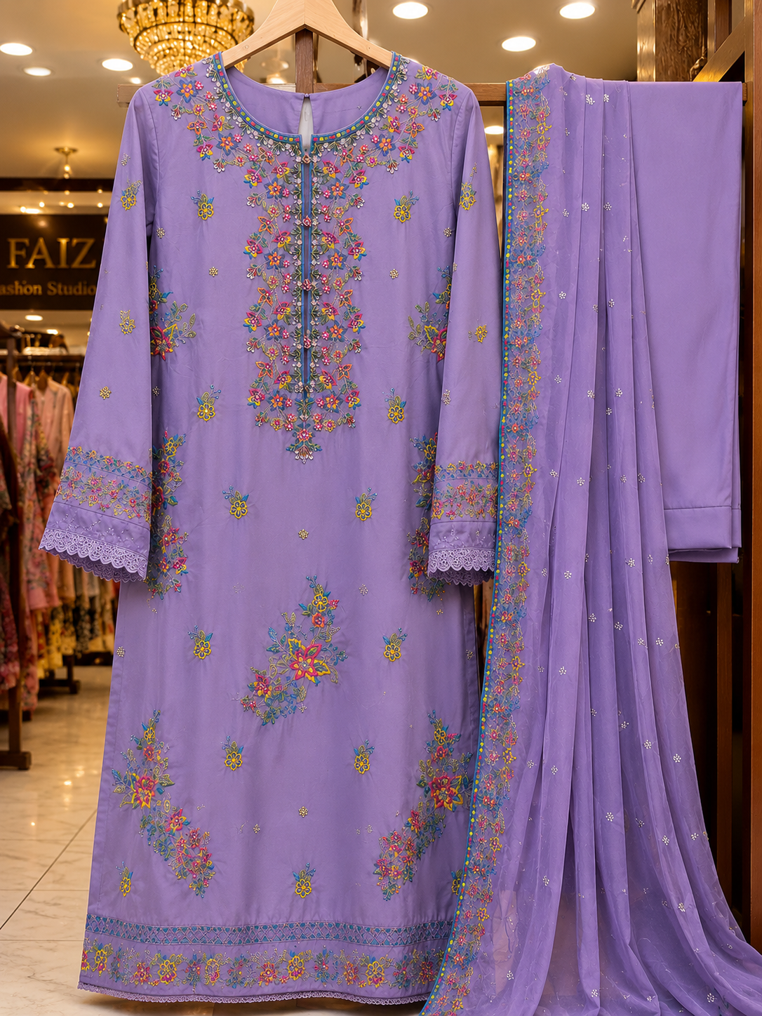 Luxury Lavender Embroidered 3 Piece Lawn Suit for Women | Premium Pakistani Dress