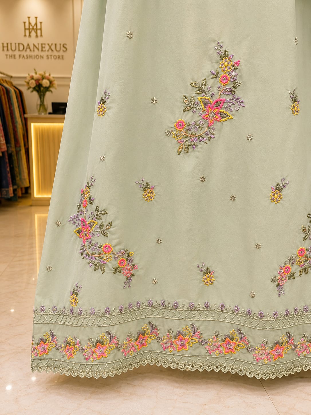 Luxury Mint Green Embroidered 3 Piece Lawn Suit for Women | Premium Pakistani Dress