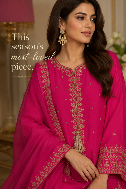 Luxury pink  Embroidere Suit with Dupatta – Women's Dress
