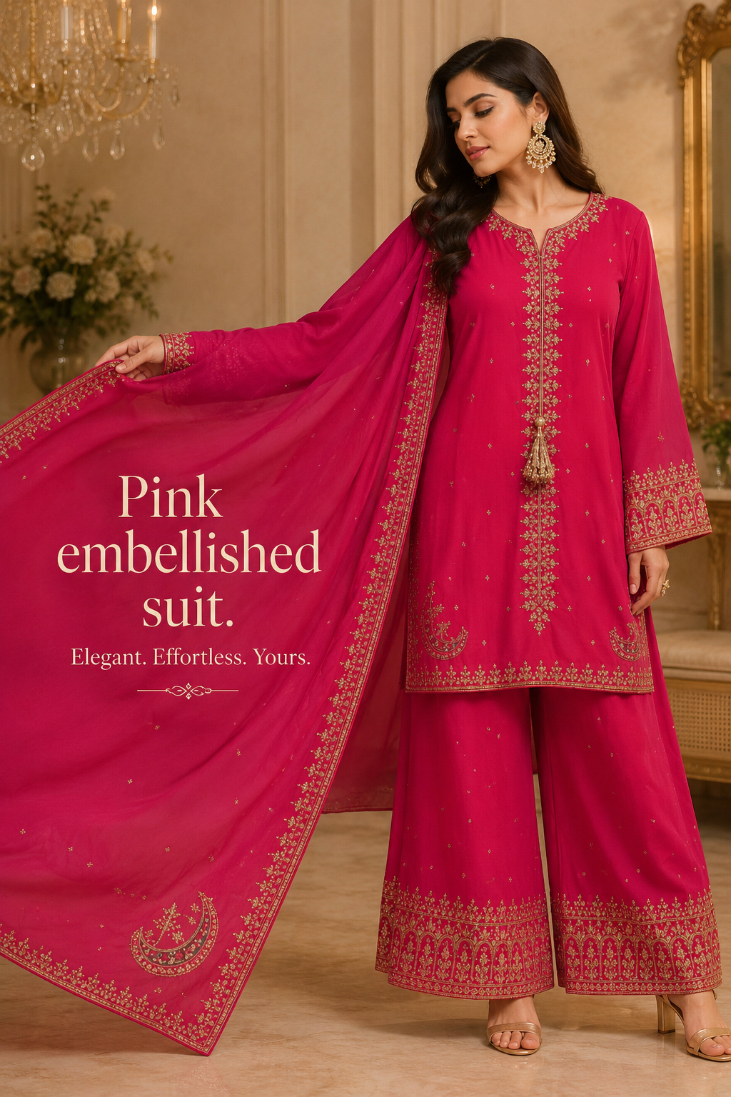Luxury pink  Embroidere Suit with Dupatta – Women's Dress