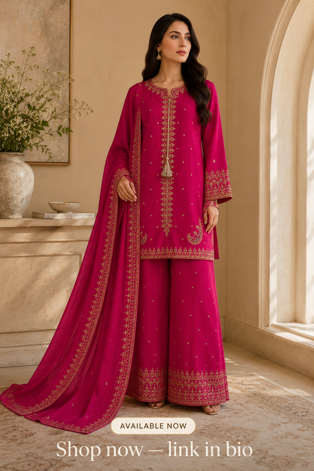 Luxury pink  Embroidere Suit with Dupatta – Women's Dress